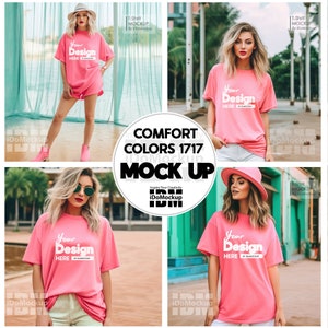 Watermelon Comfort Colors 1717 mock up, female model Tshirt Mockup, T-Shirt Mockup, Comfort colors Mock up, pink oversized, bundle mockup
