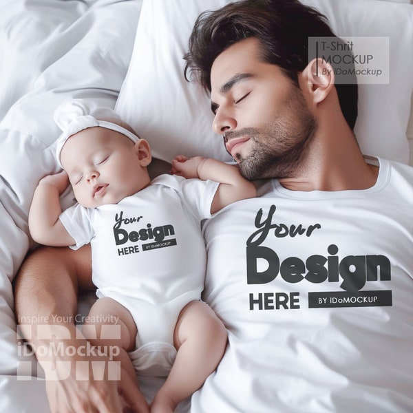 Daddy and me shirt Mockup, Family Tshirt mockup, White shirt Dad Kids Family Mockup, White Bella Canvas 3001 T-shirt, Fathers day mock up