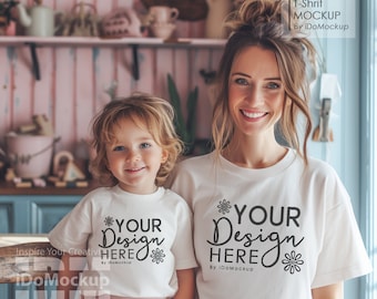 Mommy and me Mockup, Family Tshirt mockup, White shirt Mom Kids Family Mockup, White Bella Canvas 3001 T-shirt, Mama and mini Tshirt