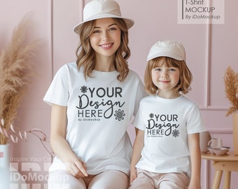 Mommy and me Mockup, Family Tshirt mockup, White shirt Mom Kids Family Mockup, White Bella Canvas 3001 T-shirt, Mama and mini Tshirt