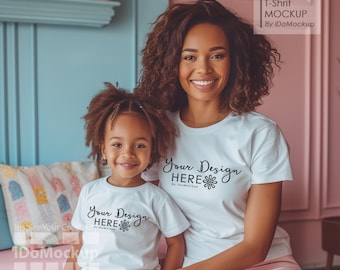 Mommy and me Mockup, Family Tshirt mockup, White shirt Mom Kids Family Mockup, White Bella Canvas 3001 T-shirt, Mama and mini Tshirt