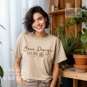 Maqueta Tan Bella Canvas 3001, maqueta de camiseta modelo Tan biege, maqueta de camiseta beige, maqueta de lienzo Tan Bella, maqueta Bella Canvas Heather Tan