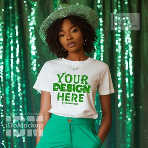 St Patricks Day Tshirt mockup, White Bella Canvas 3001, White shirt woman Mockup, T-Shirt Mock up, trendy Tshirt Mockup for St Pattys Day