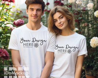 Couple White Bella Canvas 3001 Tshirt mockup, couple model Tshirt Mock up, Simple white Tshirt Mock up for anniversary love Valentines