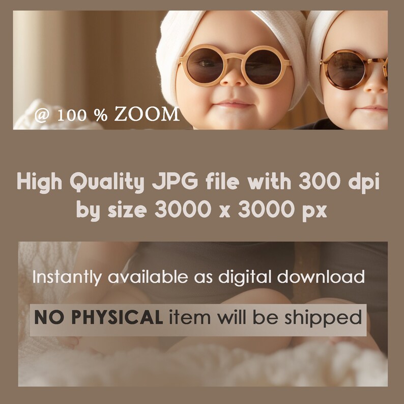 Peut inclure: Deux b&eacute;b&eacute;s portant des serviettes blanches sur la t&ecirc;te et des lunettes de soleil. Les b&eacute;b&eacute;s regardent la cam&eacute;ra. L'image est un fichier JPG de haute qualit&eacute; avec 300 dpi et une taille de 3000 x 3000 pixels.