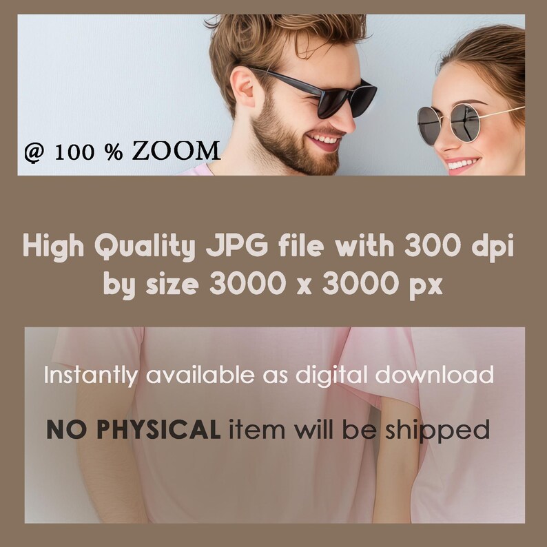 May include: A digital download of a high-quality JPG image of a couple wearing sunglasses. The image is 3000 x 3000 pixels and 300 dpi.