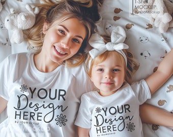 Mommy and me Mockup, Family Tshirt mockup, White shirt Mom Kids Family Mockup, White Bella Canvas 3001 T-shirt, Mama and mini Tshirt