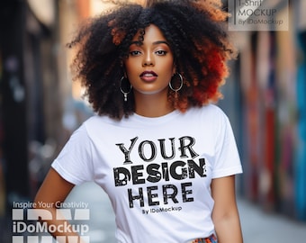 Black Model Mockup White Bella Canvas 3001, African American Mockup, Diverse Mockups, woman Mockups ,White Tshirt Cool lifestyle fashion