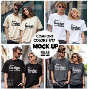 Couple Comfort Colors 1717 Tshirt mockup, couple oversized Tshirt Black, White, Ivory, Pepper Comfort Colors mock up, Bundle mockup