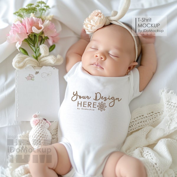 Witte baby pasgeboren onesie mockup, witte konijnenhuiden 4400, baby baby bodysuit mockup, baby shower onesie mockup, cadeau voor welkom pasgeboren