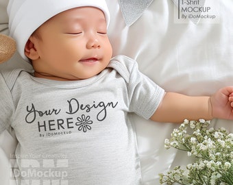 Baby Newborn Onesie Mockup, Silver Rabbit skins 4400 , Gray infant Baby Bodysuit Mockup, Baby shower onesie mockup, Gift for welcome newborn