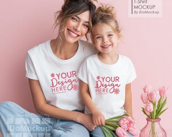 Mama und ich Mockup, Familie Tshirt Mockup, weißes Hemd Mama Mädchen Kinder Familie Mockup, weißes Bella Canvas 3001 T-Shirt, Mama und Mini Tshirt