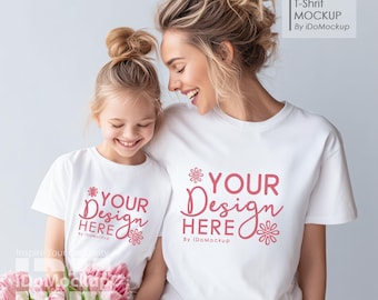 Mama und ich Mockup, Familie Tshirt Mockup, weißes Hemd Mama Mädchen Kinder Familie Mockup, weißes Bella Canvas 3001 T-Shirt, Mama und Mini Tshirt