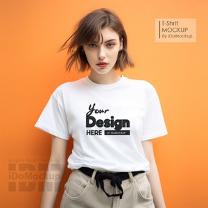 White Gildan 5000 mock up, Female model Tshirt Mockup, White T-Shirt Mockup, Women Tee model Mock up, Cool casual style ,mockup gildan 5000