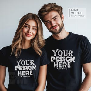 Couple black Bella Canvas 3001 Tshirt mockup, couple model Tshirt Mock up, Simple black Tshirt Mock up for anniversary love
