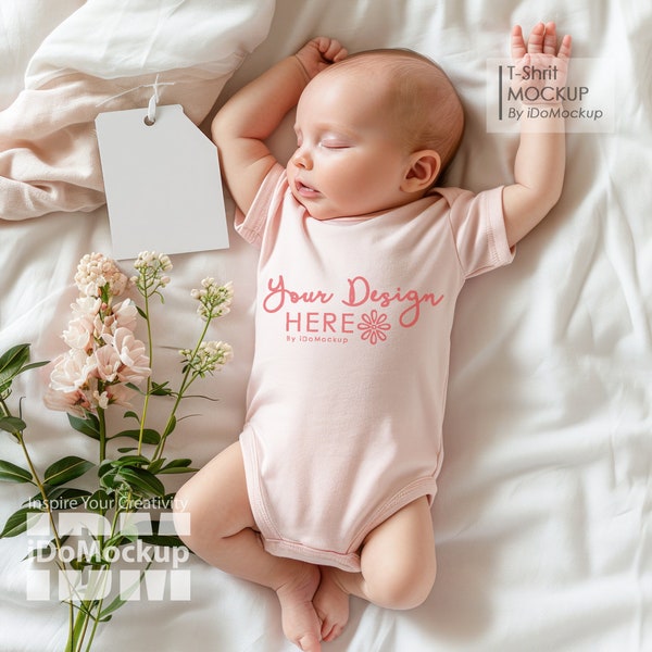 Pink Baby Newborn Onesie Mockup, pink Rabbit skins 4400 , infant Baby Bodysuit Mockup, Baby shower onesie mockup, Gift for welcome newborn