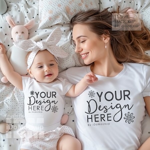 Camisa branca de Páscoa Mamãe Bebê Crianças Maquete de família, Bella Canvas branca 3001 Camiseta moderna com tema de Páscoa Maquete, Camiseta feminina branca com gola redonda