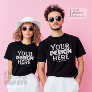 Couple Black Bella Canvas 3001 Tshirt mockup, couple model Tshirt Mock up, Simple Black Tshirt Mock up for anniversary love