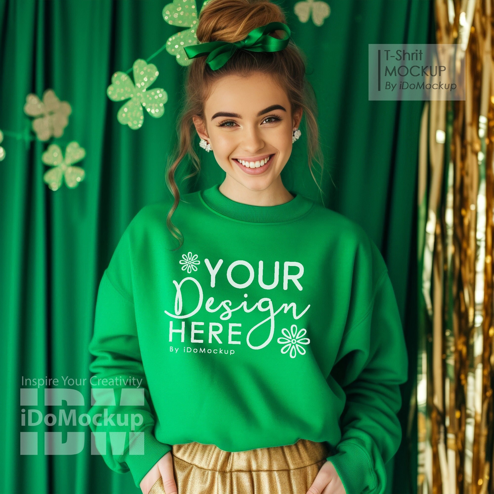 St Patricks Day Sweatshirt Mockup, Irish Green Gildan 18000 Sweatshirt