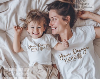 Mommy and me Mockup, Family Tshirt mockup, White shirt Mom Kids Family Mockup, White Bella Canvas 3001 T-shirt, Mama and mini Tshirt