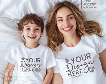 Mommy and me Mockup, Family Tshirt mockup, White shirt Mom Kids Family Mockup, White Bella Canvas 3001 T-shirt, Mama and mini Tshirt