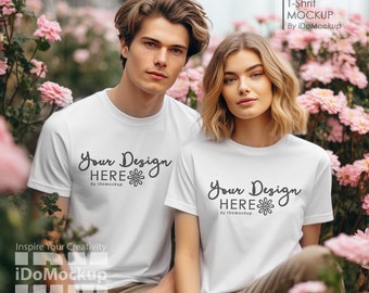 Couple White Bella Canvas 3001 Tshirt mockup, couple model Tshirt Mock up, Simple white Tshirt Mock up for anniversary love Valentines