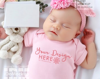 Pink Baby Newborn Onesie Mockup, pink Rabbit skins 4400 , infant Baby Bodysuit Mockup, Baby shower onesie mockup, Gift for welcome newborn