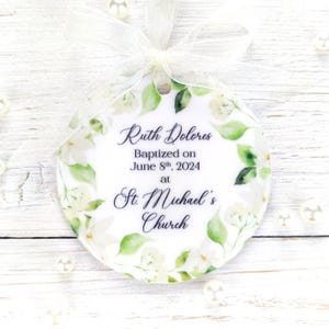 Personalized Baptism Ornament, Custom Baby Christening Keepsake, Adult Baptism Gift, Floral Baptism Ornament