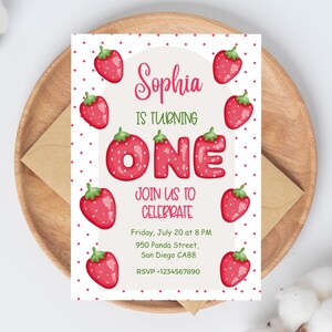 Strawberry Birthday Invitation Berry First Birthday Digital Invitation Birthday, Strawberry Birthday Invite Berry Party for girl