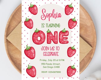 Strawberry Birthday Invitation Berry First Birthday Digital Invitation Birthday, Strawberry Birthday Invite Berry Party for girl
