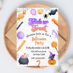 Editable Halloween Trick or Treat Invitation, Halloween Trick or Treat Flyer, Trick or Treat, Halloween Invite, Kid Halloween Party Invite