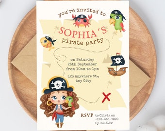 Editable Pirate Invitation Pirate Birthday Invitation Pirate Editable Invitation Template Pirate birthday invitation for girl pirate girl