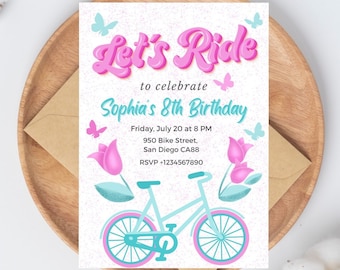 Bicycle Birthday Invitation for Girl Bicycle Birthday Party Invitation Bike Birthday Invitation Bike party cycle invite for girl