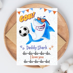 Primeiro cartão de Dia dos Pais para impressão Cartão Papai Tubarão Cartão de futebol do papai Música do Bebê Tubarão Presente de 1º Dia dos Pais Download instantâneo