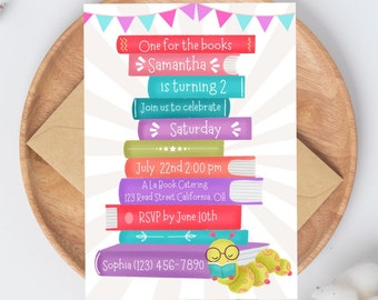 Invitación de cumpleaños de la biblioteca de libros Invitación de fiesta de lectura Invitación de cumpleaños de niña ratón de biblioteca Invitación de biblioteca Invitación de lectura de libros