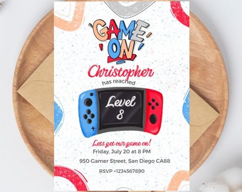 Invitación de cumpleaños de jugador para niño Invitación de cumpleaños imprimible y editable Invitación de videojuegos Invitación de cumpleaños de Switch Fiesta de Switch Invitación de Switch