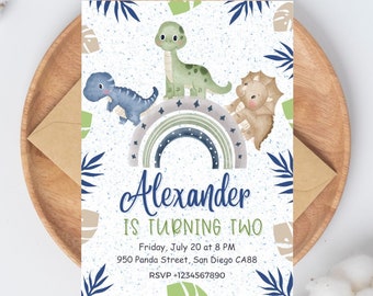 Dinosaur Birthday Invitation, Editable Dino Party Invite (Digital)