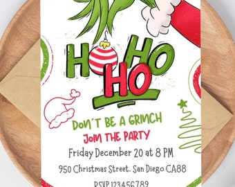 Invitación editable para fiesta de Grinchmas Invitación para fiesta de Navidad No seas un Grinch Descarga instantánea Plantilla de invitación para fiesta de Grinch Imprimible