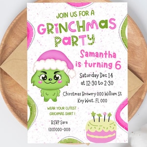 Editable Grinchmas Party Invite for Girl Grinch birthday Christmas Party Invitation Grinch Party Invitation Grinch mode on
