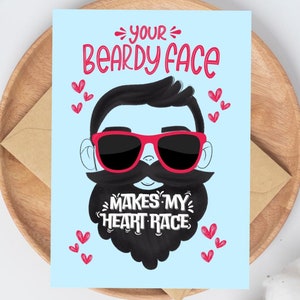 Baard gezicht Valentijnsdag kaart verjaardag leuke grappige bebaarde knappe echtgenoot vriendje hou van je Instant Download afdrukbare kaart