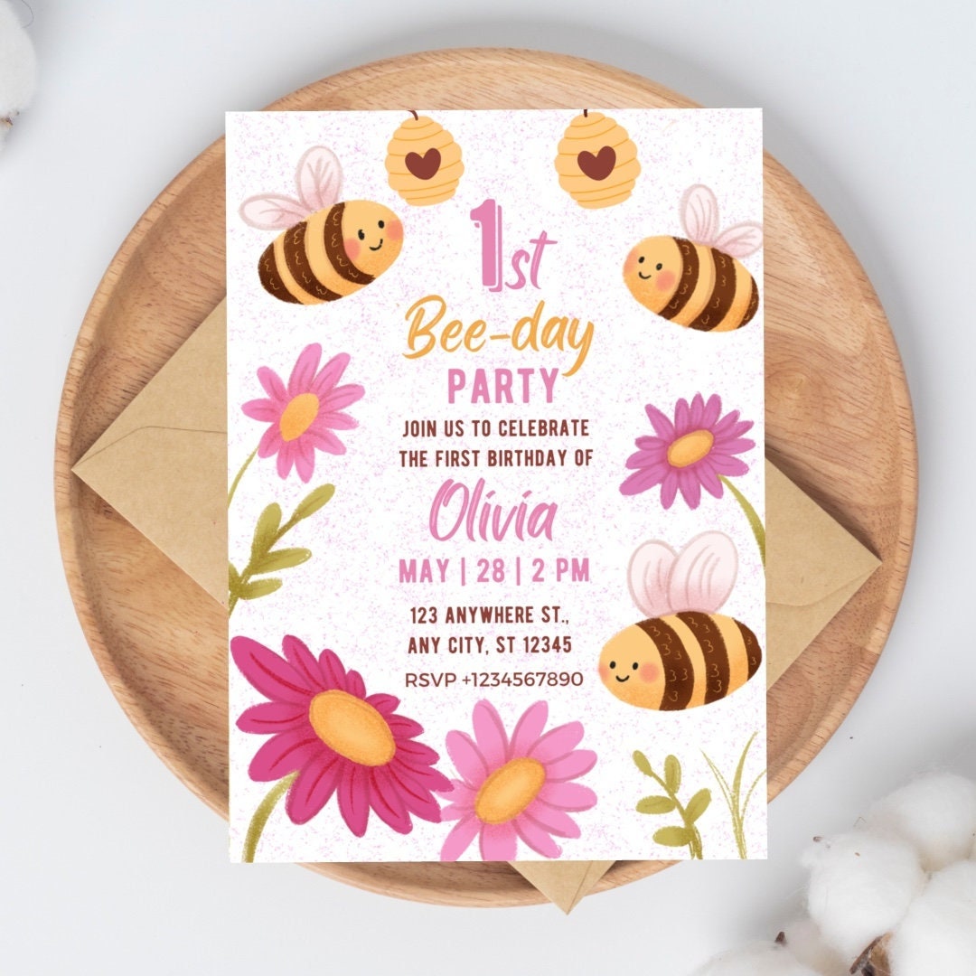 Bee Birthday Invitation 1st Birthday Invitation Honey Bee Birthday ...