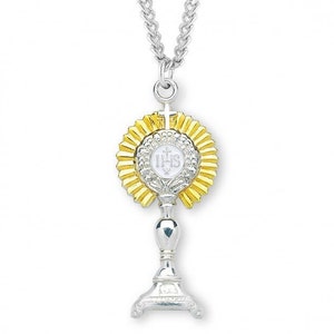 Monstrance Pendant Necklace, Two - tone Sterling Silver Monstrance for the Devout Catholic