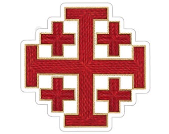Jerusalem Cross Red with Gold Trim Sticker, Christian Sticker, Religious Decal, Faithful Gift, Laptop Decal, Planner Sticker