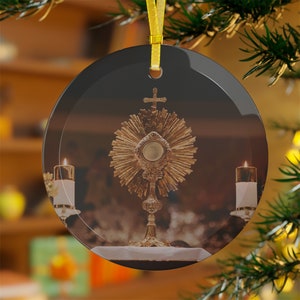 Beautiful Monstrance, Eucharistic Host Adoration of the Blessed Sacrament on the altar Christmas Ornament