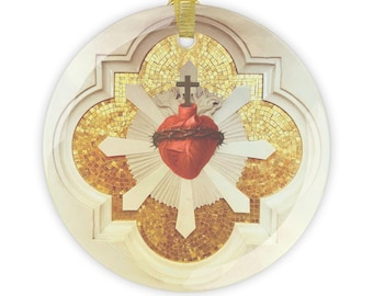 Sacred Heart Jesus Glass Ornament: Christian Christmas Tree Decor