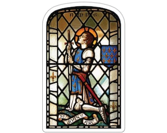 St. Joan of Arc Stained Glass Kiss-Cut Stickers, Catholic Saint Decal, Religious Laptop Decal, Faithful Journal Sticker, Patron Saint,
