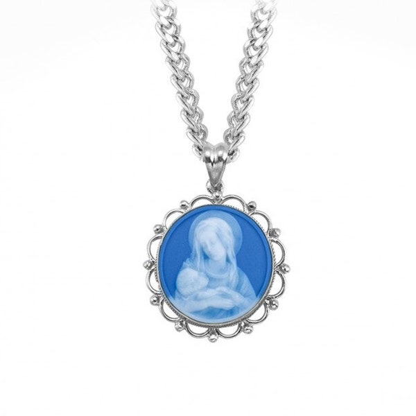 Madonna and Child Cameo Medal necklace, Gift for Catholics