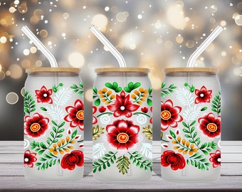 Mexican Flower 16Oz Libbey Glass Wrap | Sublimation Design | Mexico | Digital Download | Talavera | Seamless Wrap