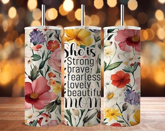She is Mom 20oz Skinny Tumbler Sublimation PNG | 20 Oz Tumbler Wrap PNG File | Mothers Day Quotes | Digital Download | Mom Affirmations