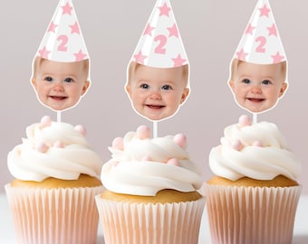 Custom Face Cupcake Toppers | Any Age Face Toppers | First Birthday Custom Party Decor | Personalized Cupcake Topper | Pet Cupcake Toppers